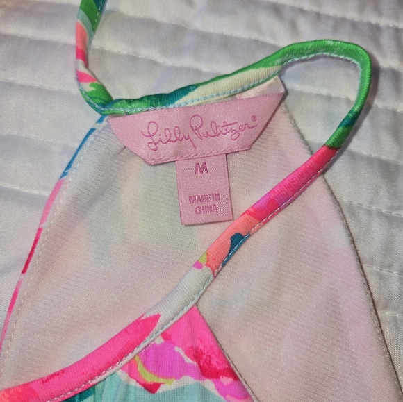 Lilly Pulitzer Pink and Green Floral Mini Dress Keyhole Neck Women's Size Medium - Picture 6 of 10